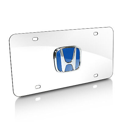 Honda 3D Logo in Blue Dual Chrome Steel License Plate Au-Tomotive Gold INC AG-X-D-BL-HON-CC-01 