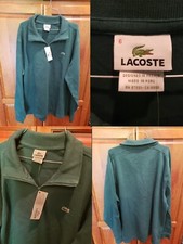 NWT Lacoste Mens Pullover Sweater Green 1/4 Zip Classic Logo 100 Cotton Sz. 6 L