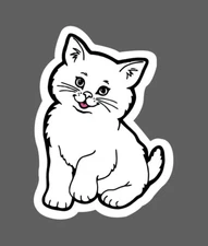 Cat Sticker White Fur Smile Cute Waterproof