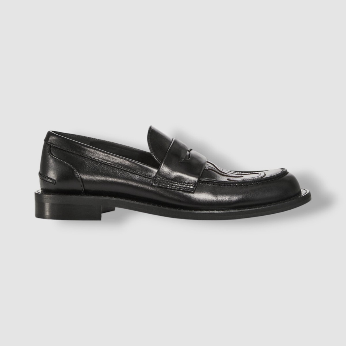 JW Anderson Men Black Leather Logo Slip-on Moc-Toe Penny  display picture 3