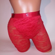 Victoria Secret Panty Boxer Brief Red Lace Monogram Shine Patch Shorts New