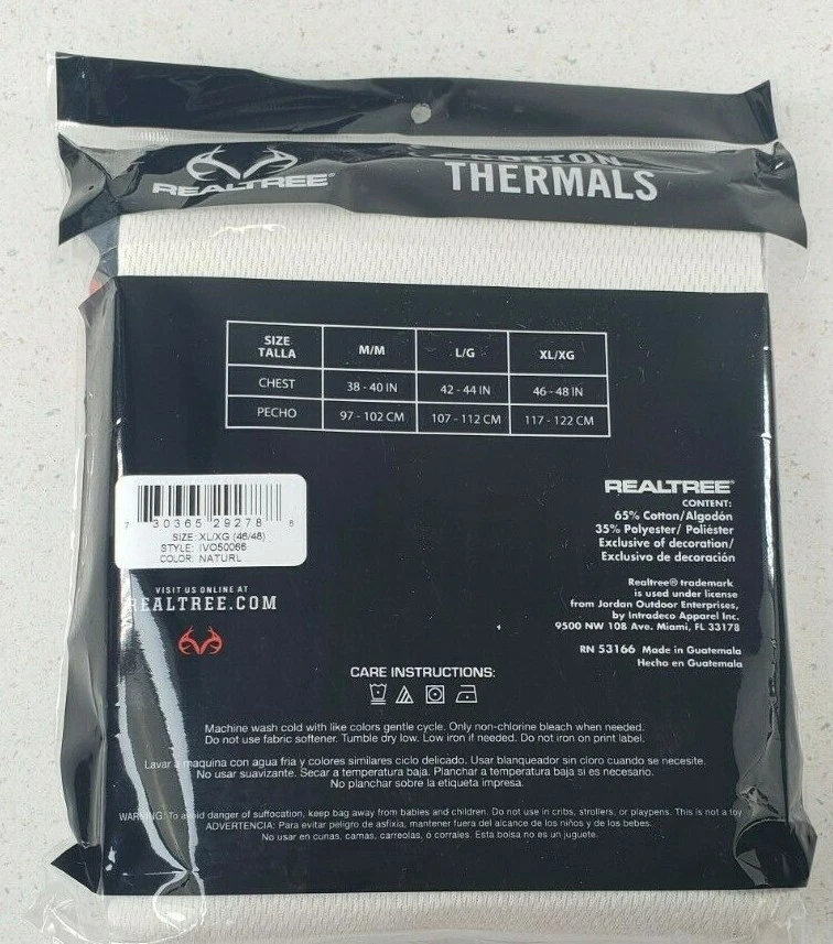 Realtree Men's Cotton Thermal Crew Top*Size XL*Color Naturl*Brand New Sealed* - Image 4 of 4