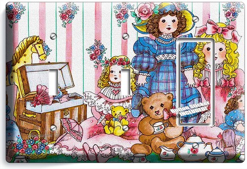 LAND PUPPEN RETRO SPIELZEUG TEDDYBÄR LICHTSCHALTER STECKDOSE WANDTELLER LANDHAUS KUNST - Bild 31 von 34