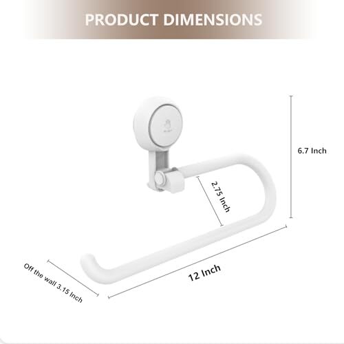 Suction Cup Towel Bar - 12 Inch Removable Hand Towel Holder with Strong White - Picture 6 of 7