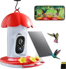 Smart Hummingbird Feeder with Camera, Solar Power, 32GB Card, Ant Moat, Bee Proo