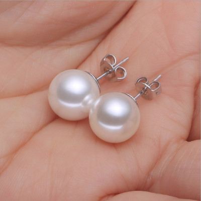925 Sterling Silver 6/8/10/12mm Natural South Sea Shell Pearl Stud Earrings