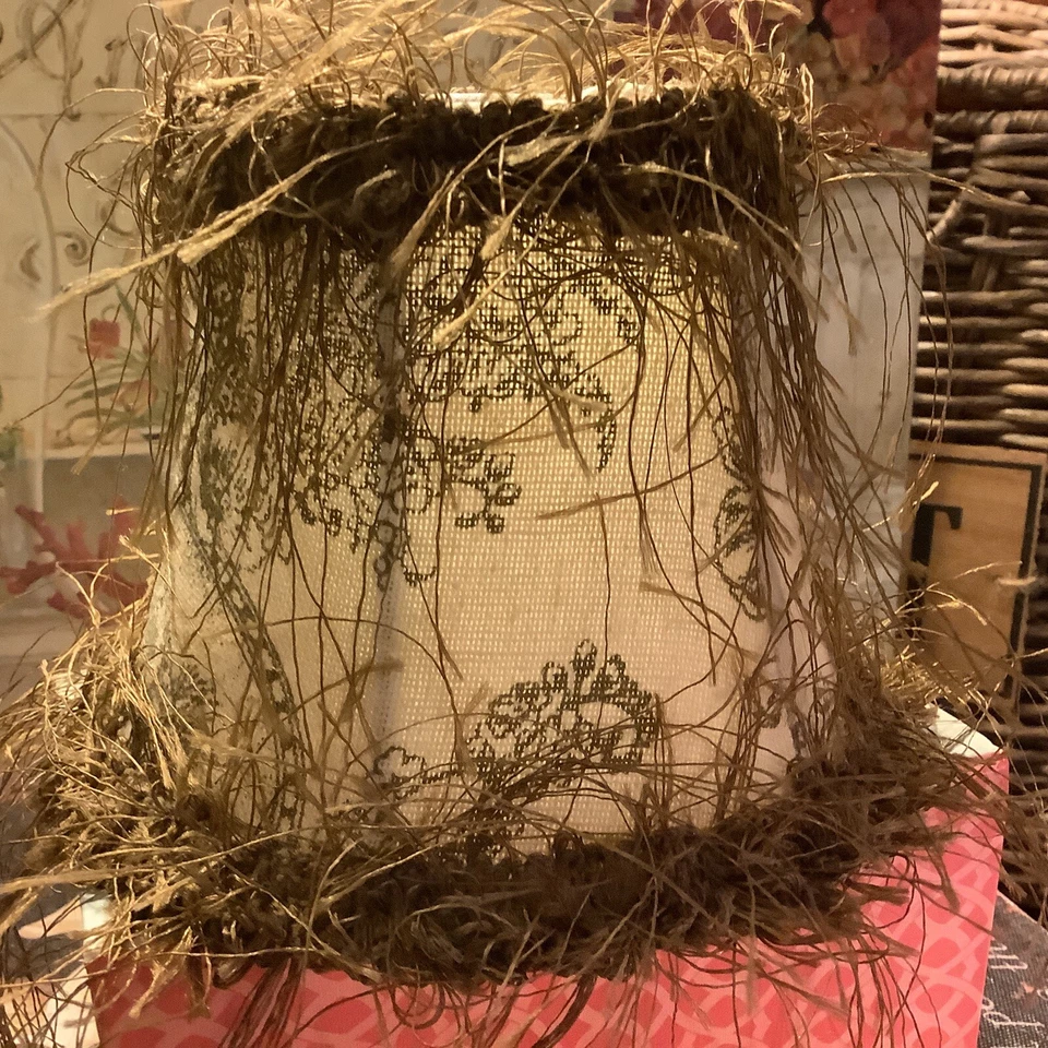 Pantalla de lámpara con clip ~ 4” H ~ aspecto de transferware marrón ~ tela ~ con flecos para pestañas ~ ENVÍO GRATUITO Foto 2 de 4