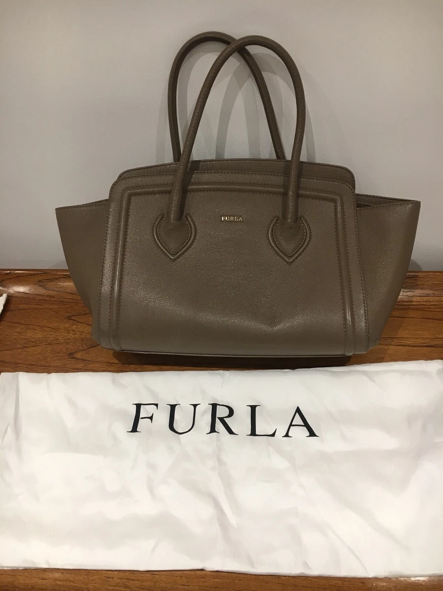 Furla College Taupe Pebbled Leather Tote Handbag Dustbag Great