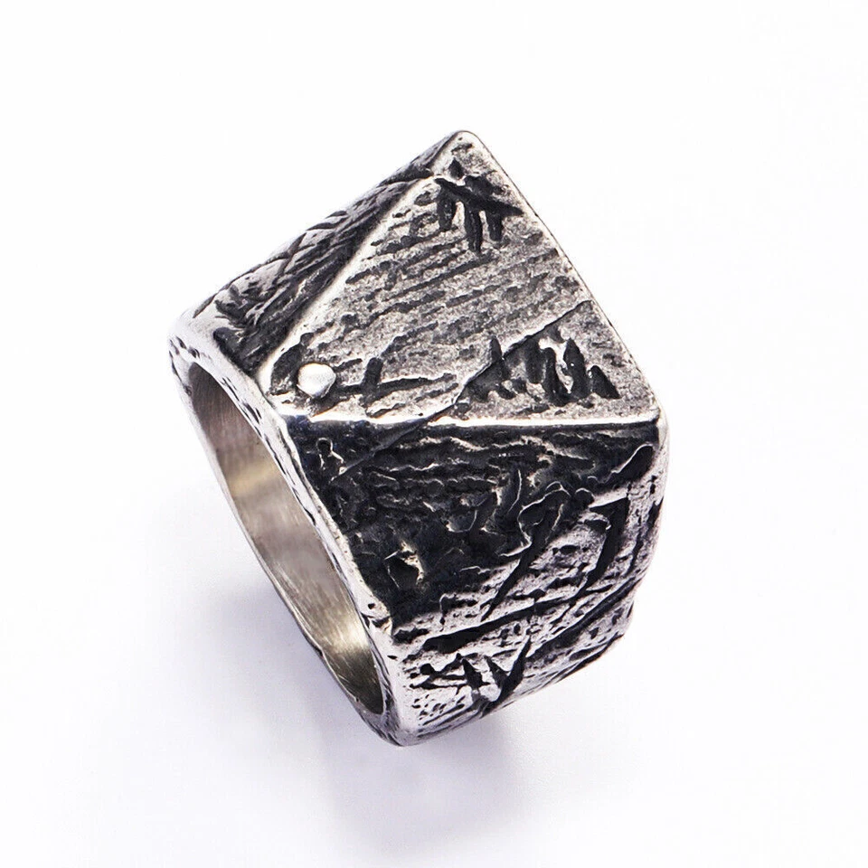 New Retro Triangle Vintage Wedding Signet Ring Stainless Steel Men's Boy's Ring - Image 2 of 4