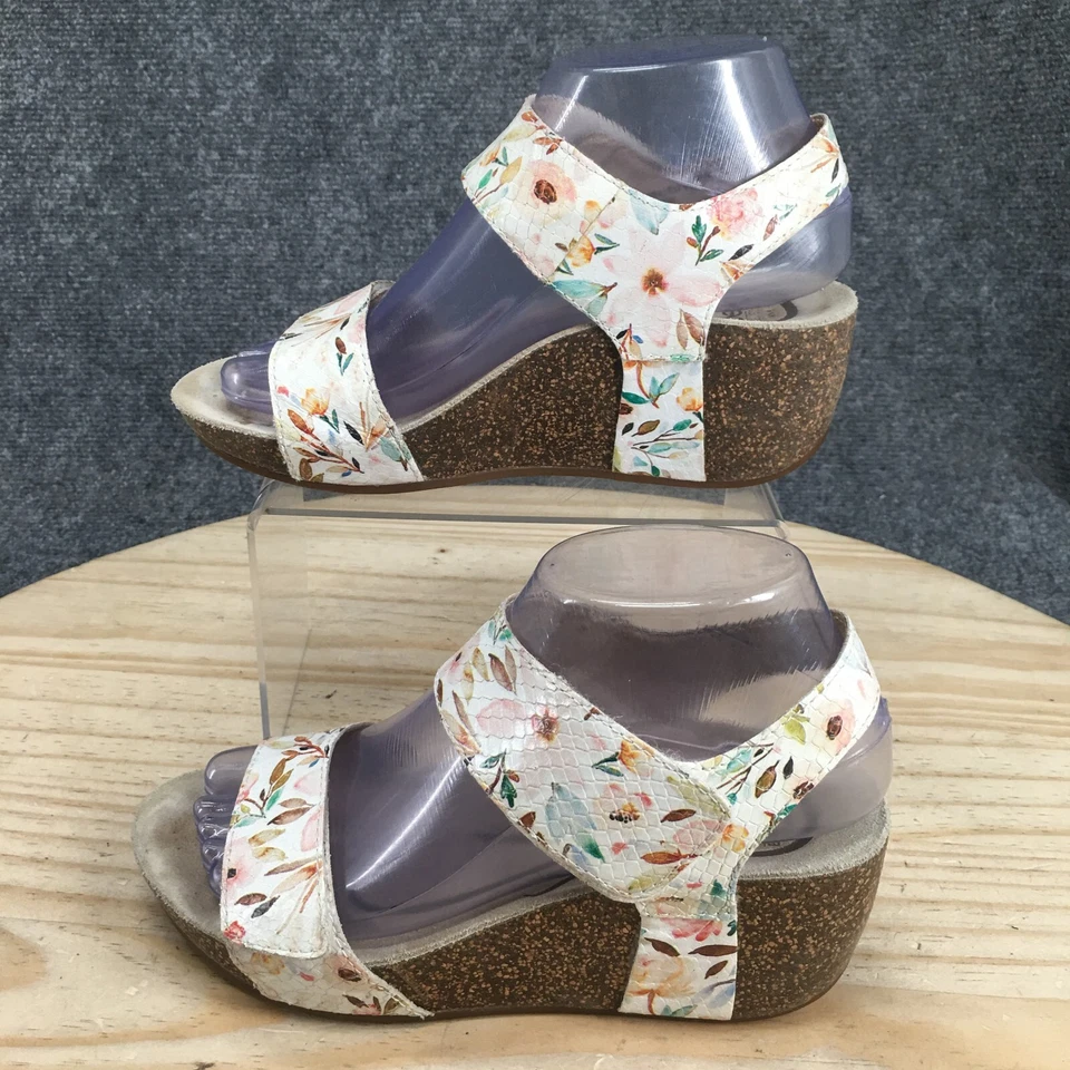 Sandalias Abeo Mujer 6 Estrechas Una Correa al Tobillo Multicolor Cuero Cuña Floral Foto 2 de 4