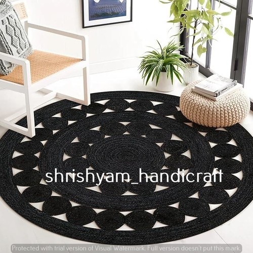 Teppich Jute Rund Schwarz Farbe Handarbeit Natur Jute Geflochten Landhaus Rustikal Carpet - Bild 1 von 6