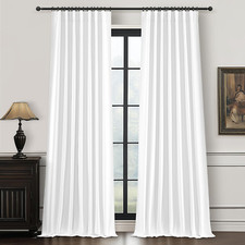 96" Solid White Blackout Linen Curtains - 2 Panel Set for Living Room  Bedroom