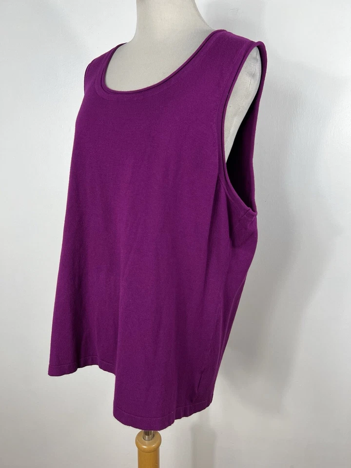 Camiseta sin mangas Laura Ashley 2X tejida violeta púrpura cuello redondo elástica mujer M3 Foto 4 de 4