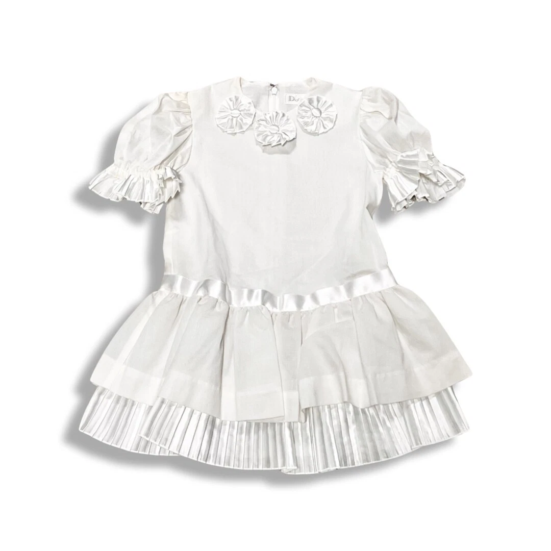 Robe jupe plissée satin blanc motif fleurs enfant Dior junior taille 100A