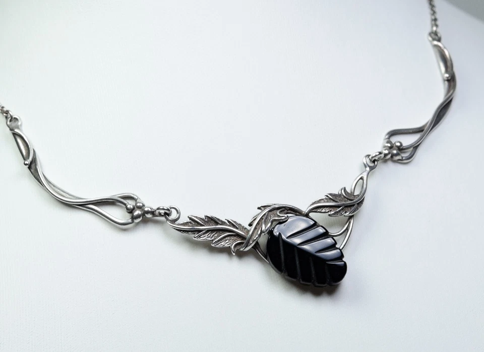 925 Argento - Collana Vintage - Intaglio Su Onice - Immagine 3 di 4