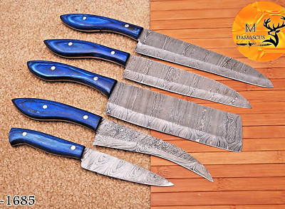 CUSTOM HANDMADE FORGED DAMASCUS STEEL KITCHEN CHEF KNIFE SET LEATHER BAG 1685