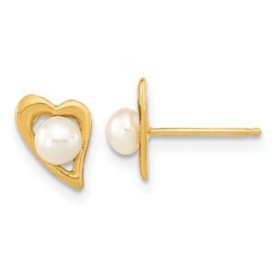 8.91mm 14k Gold 3-4mm Button Freshwater Cultured Pearl Post Earrings XF601E