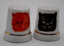 Vintage Sewing Thimble Cats - Gray and Orange Cat Unbranded