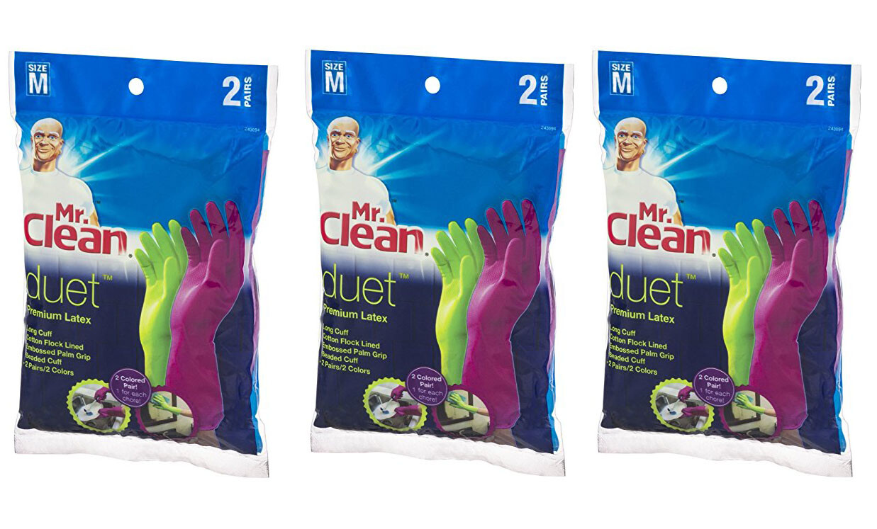 Mr. Clean Duet Reusable Latex Gloves, Medium, 3 Packs of 2 Pairs 6