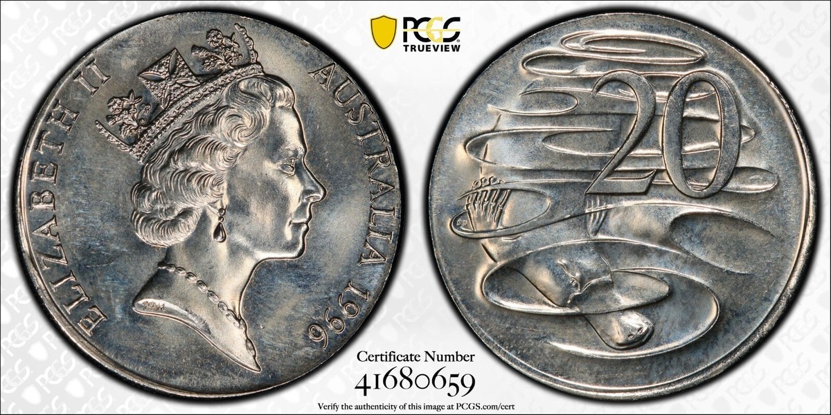 1996 20 Cent Coin Struck on 7.6g Ni Planchet error coin PCGS MS64