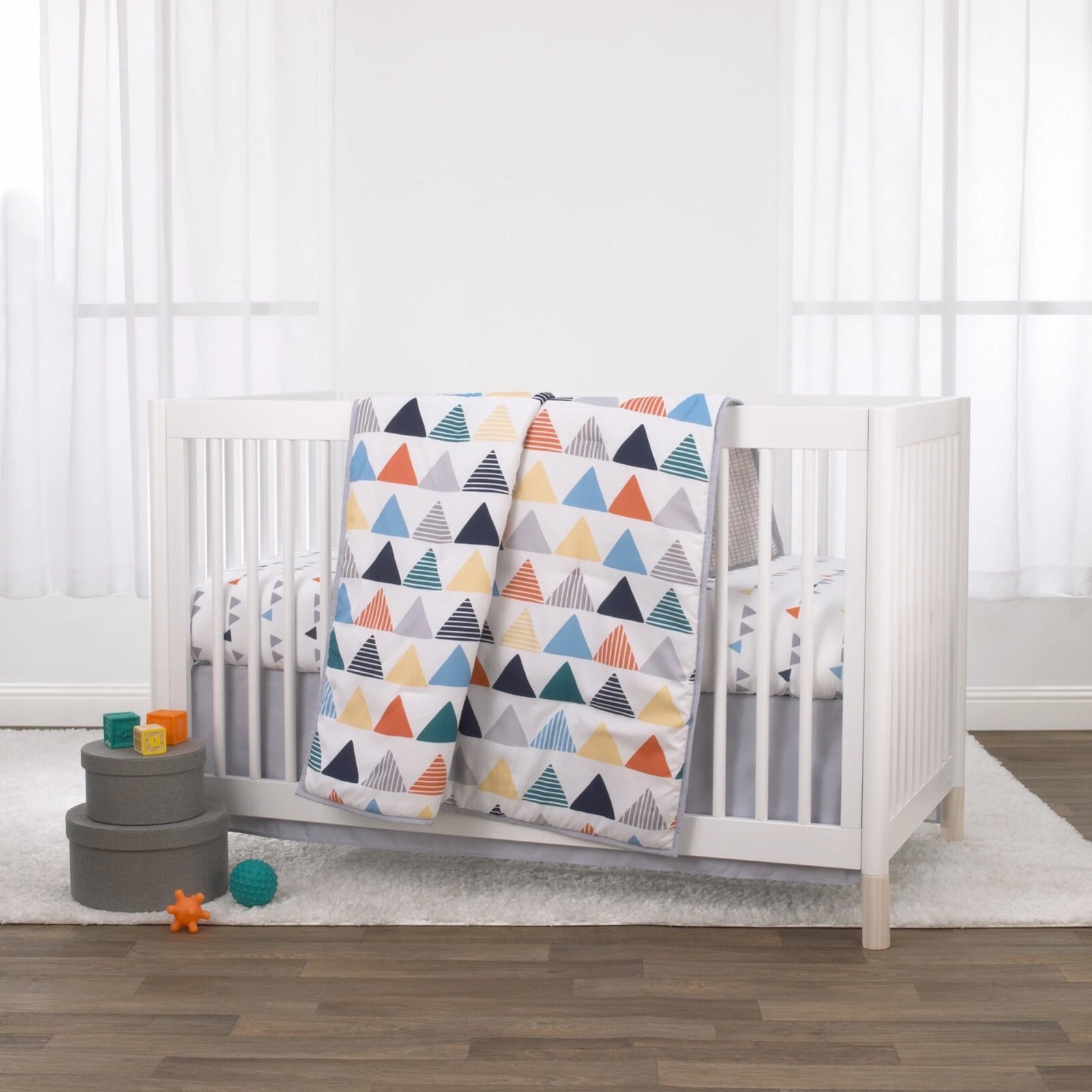Little Love: Uni Triangles 3 Piece Crib Bedding Set - Navy Orange Grey by NoJo