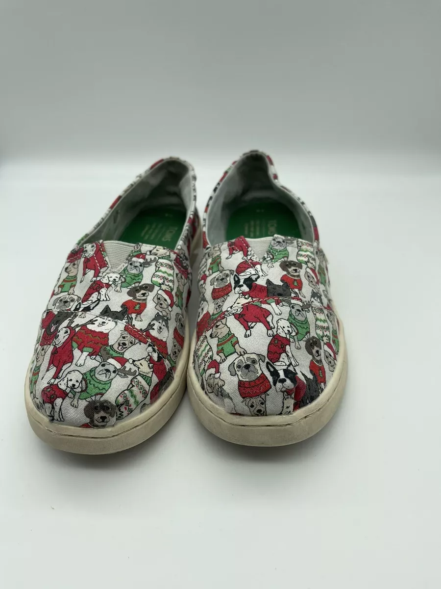 Toms Classic Slip On Shoes Kids Size 4 Youth Christmas Dogs
