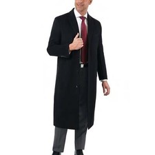 Mens Classic Fit Full Length Single Breasted Wool Cashmere Overcoat