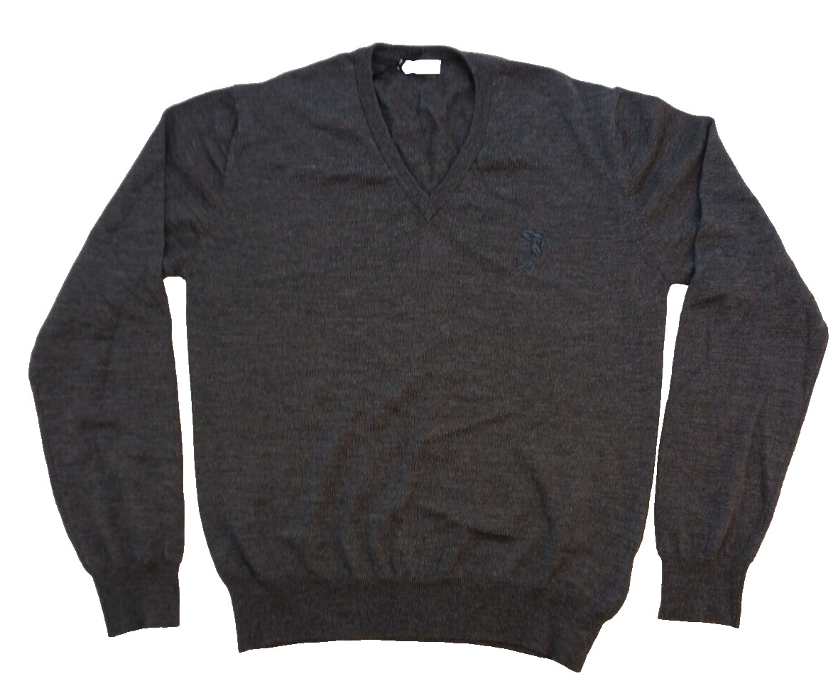 Коллекция Versace, свитер из 100% шерсти с V-образным вырезом, пуловер мужской, Размер L, Темно-серый, Новинка