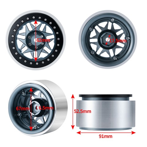 4 PIEZAS Neumático de llanta de rueda Beadlock de aleación CNC de 2,9"" para automóvil sobre orugas de radiocontrol axial SCX6 - Imagen 20 de 30