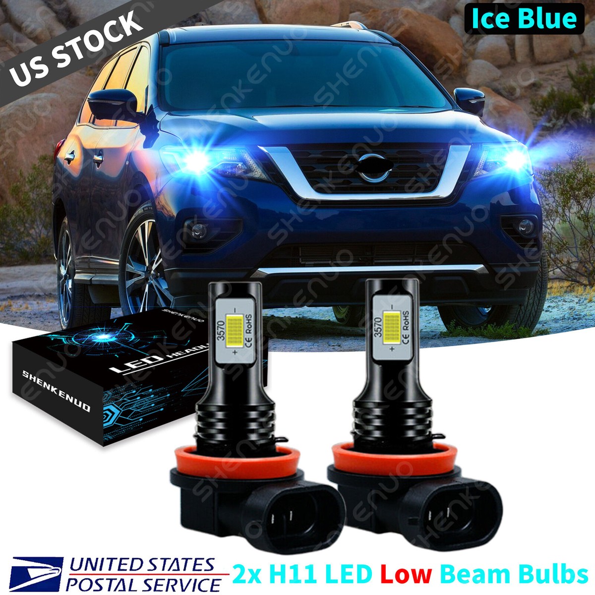 For Nissan Pathfinder 2013-2019 - 2x H11 8000K Blue LED Headlight