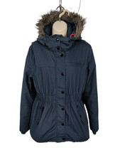 Womens Ichi Size Uk Medium Winter Padded Blue Parka Jacket Detachable Hood Lined