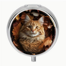 Orange Cat pill box medicine Trinket NEW Free Ship 2 Inch Stocking Stuffer