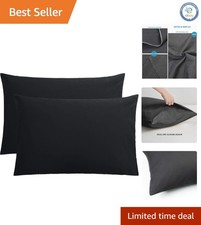 Luxurious Black Microfiber Pillow Cases Queen Size, 2 Pack, 20x30 for Comfort