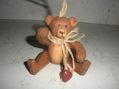 carved wooden bear ornament Delton fine collectibles jointed  moving parts