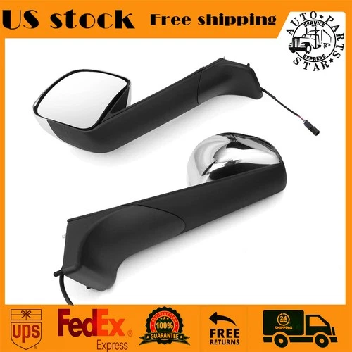 Chrome Hood Mirror W/ Heated Pair For Freightliner Cascadia 2018-2022 2023 LH&RH
