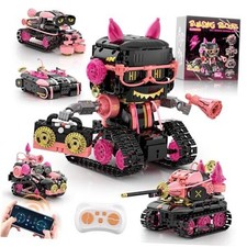 5in1 STEM Robot Building Kits for Kids 6-12, APP  Remote Control Pink-black