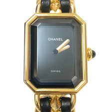 CHANEL Premiere size H0001 watch GP gold quartz black dial used ladies