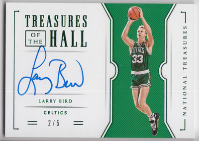 2018-19 Panini National Treasures Larry Bird Of the Hall Green Emerald Auto /5