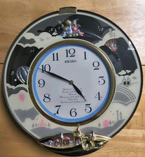 Seiko MELODIES IN MOTION Musical Pendulum Wall Clock Balloons Beauty & the Beast