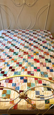 VINTAGE 4 PATCH HAND SEWN QUILT..NEEDS EDGE BINDING..QUEEN SIZE..77" X 100"