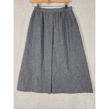 Vintage Panther Grey 100 Wool A-Line Midi Skirt Pockets Made in USA 25 Waist