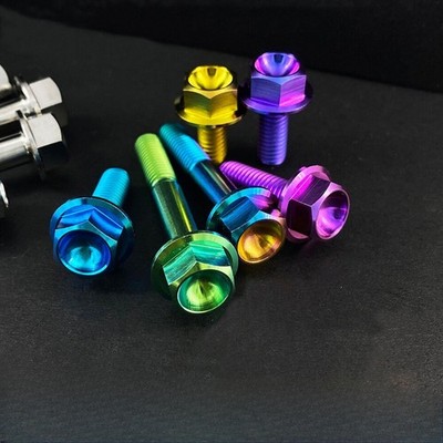 Titanium Hex Flange Screws for Motorcycle, Ti Bolts, M7x10-50mm High strength 
