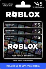 Roblox Physical $45 Gift Cards, Multipack of 3 x $15