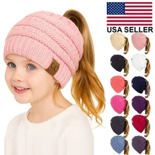 C.C Kids Beanie Tail Kids Children’s Soft Ponytail Messy Bun Beanie