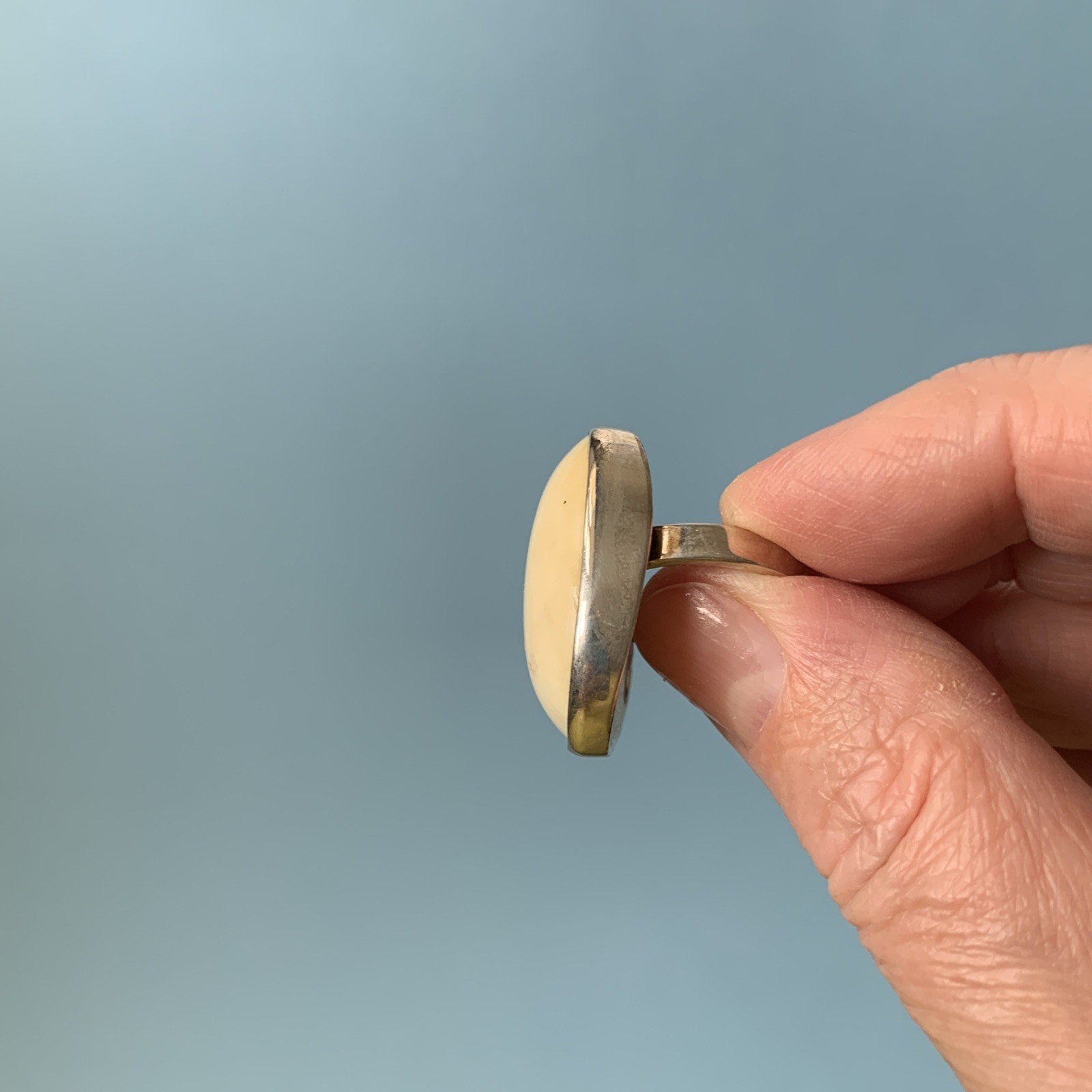 Vintage Large Solid Silver 925 Statement Ring Whi… - image 3