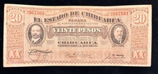 1914 El Estado De Chihuahua Veinte Pesos 20 Peso note very nice condition