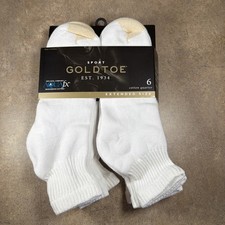 GoldToe Cotton Extended Size Quarter Ankle Socks 6-Pair White Men's Size 12-16