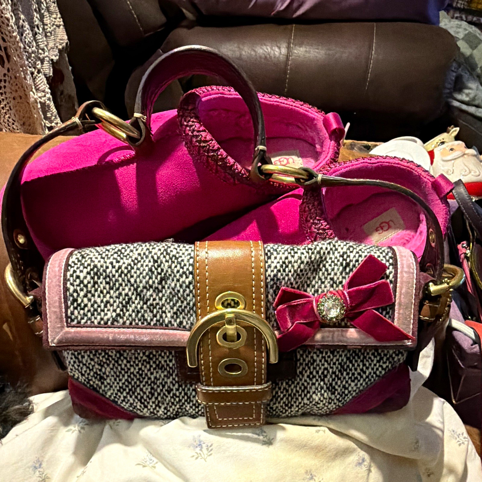 rare Vintage Coach Soho Tweed & Suede Demi Shoulder B… - Gem