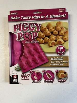 Ontel Piggy Pop Silicone Baking Mold Pan for 12 Pigs in a Blanket