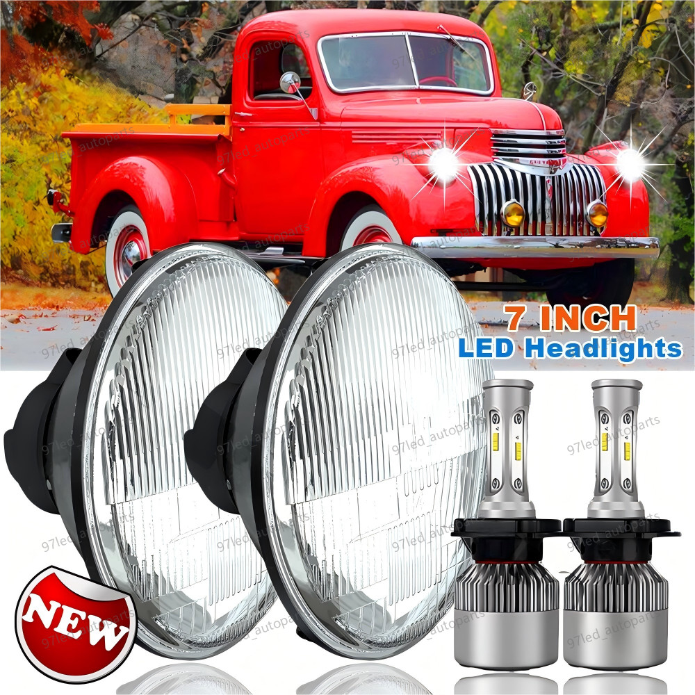 Pair 7"inch Round LED Headlights With High/Low For Chevy Truck 1947-1957
